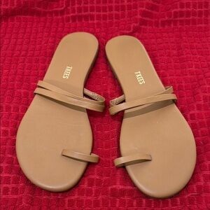 TKEES Tan Strappy Slide Sandals